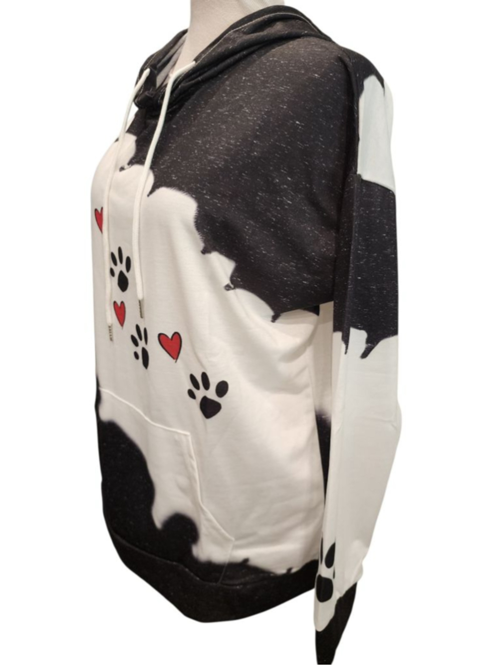 Paw Print Heart Hoodie Sweatshirt Women's 2XL Black White Tie Dye Splatter Plus - Picture 4 of 11
